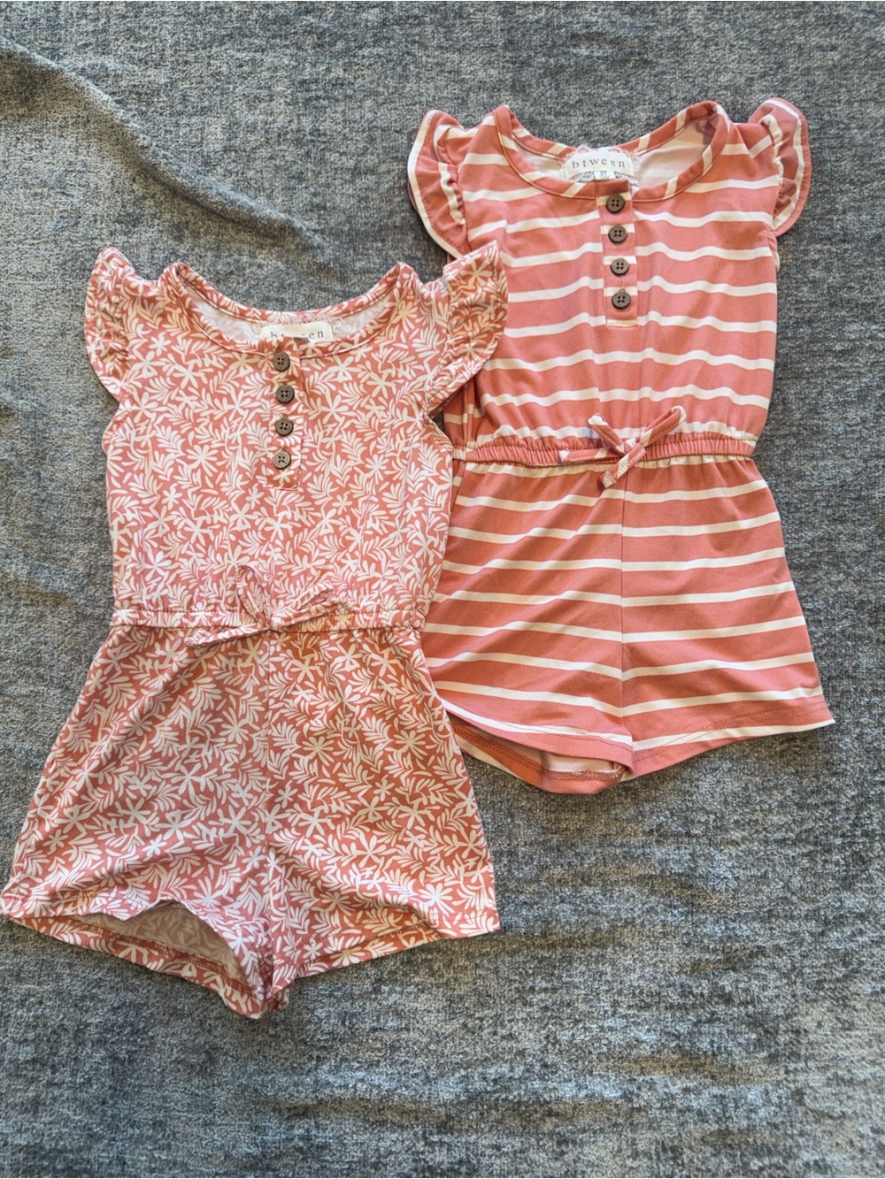 btween Pink Patterned & Striped Flutter Romper Set